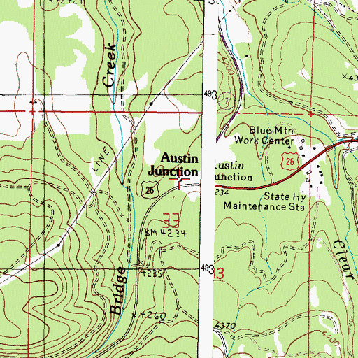 Topographic Map of Austin Junction, OR