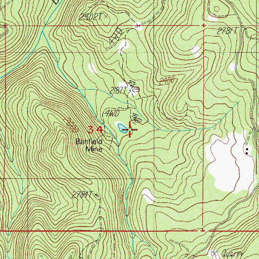 Topographic Map of Bainfield Mine, OR