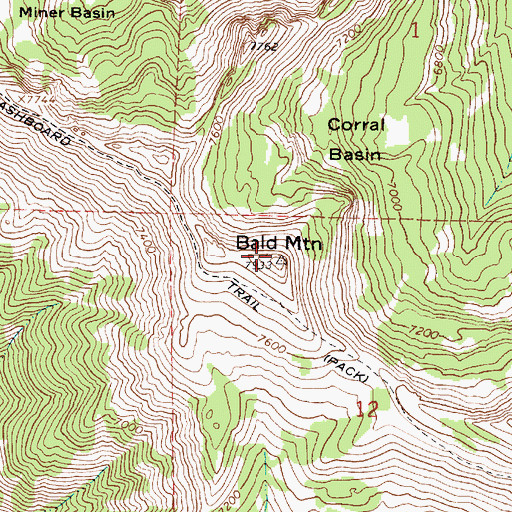 Topographic Map of Bald Mountain, OR