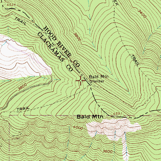 Topographic Map of Bald Mountain Shelter, OR