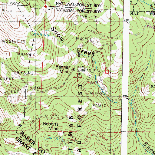 Topographic Map of Banner Mine, OR
