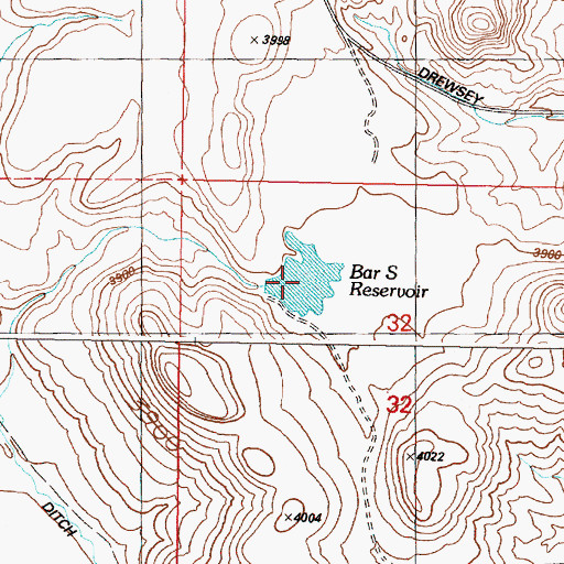 Topographic Map of Bar S Reservoir, OR