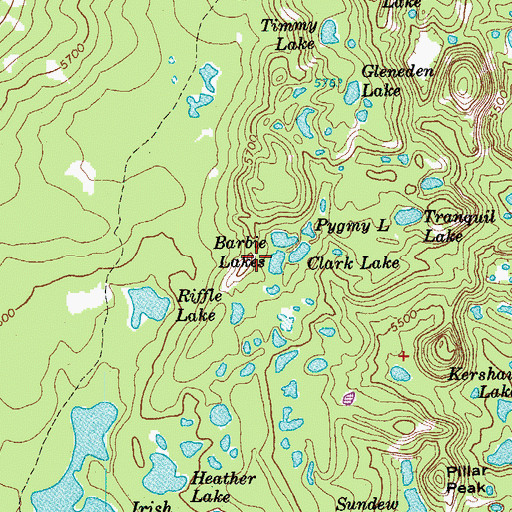 Topographic Map of Barbie Lakes, OR