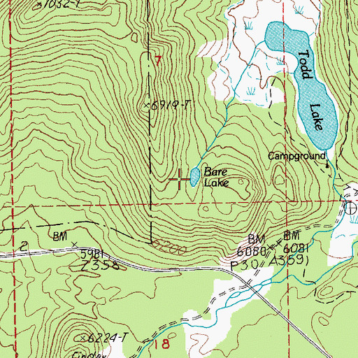 Topographic Map of Bare Lake, OR