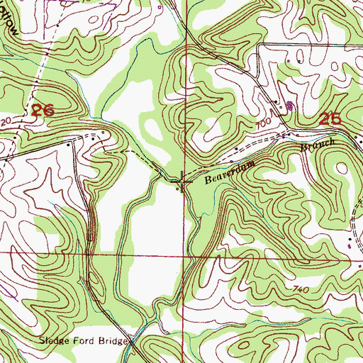Topographic Map of Beaverdam Branch, AL