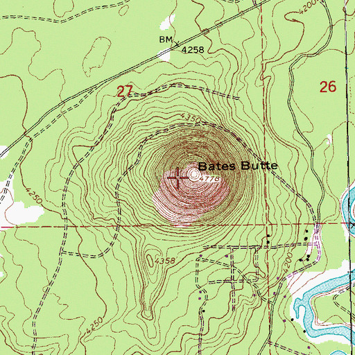 Topographic Map of Bates Butte, OR