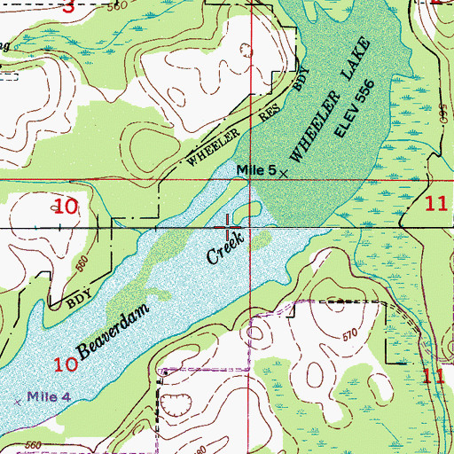 Topographic Map of Beaverdam Creek, AL