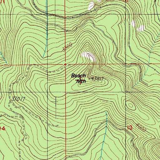 Topographic Map of Beach Mountain, OR