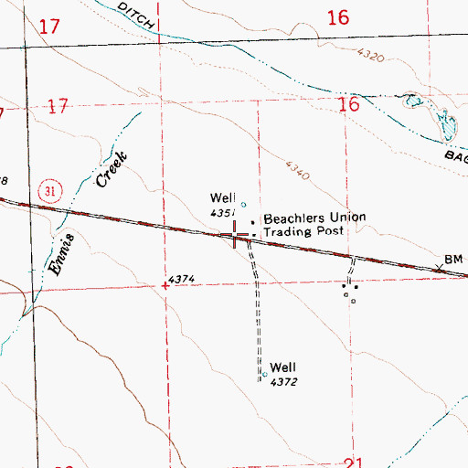 Topographic Map of Beachlers Union Trading Post, OR