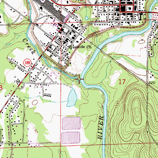 Topographic Map of Beaverdam Creek, AL