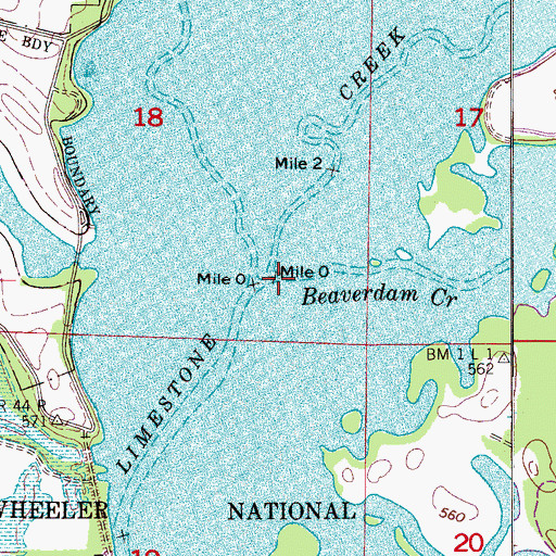 Topographic Map of Beaverdam Creek, AL