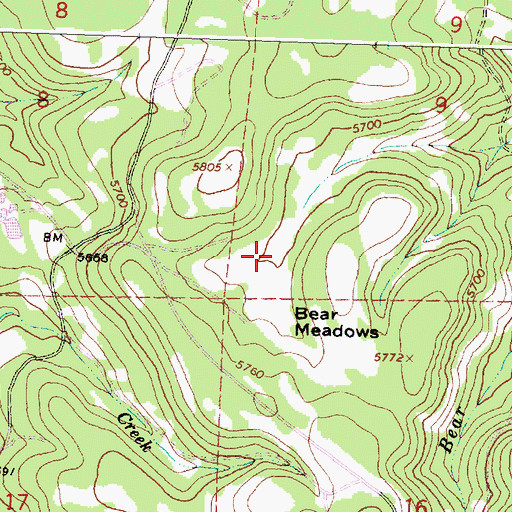 Topographic Map of Bear Meadows, OR