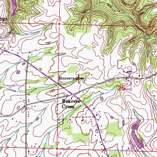 Topographic Map of Beavers Cemetery, AL
