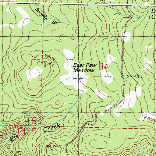 Topographic Map of Bear Paw Meadow, OR