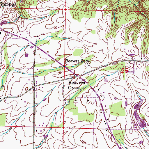Topographic Map of Beavers Cross, AL