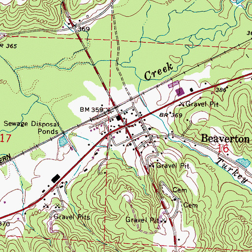 Topographic Map of Beaverton, AL