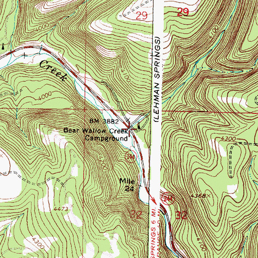 Topographic Map of Bear Wallow Creek Recreation Site, OR
