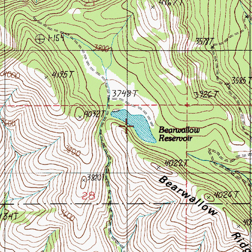 Topographic Map of Bearwallow Reservoir, OR