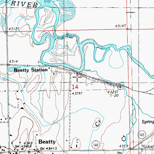 Topographic Map of Beatty Station, OR