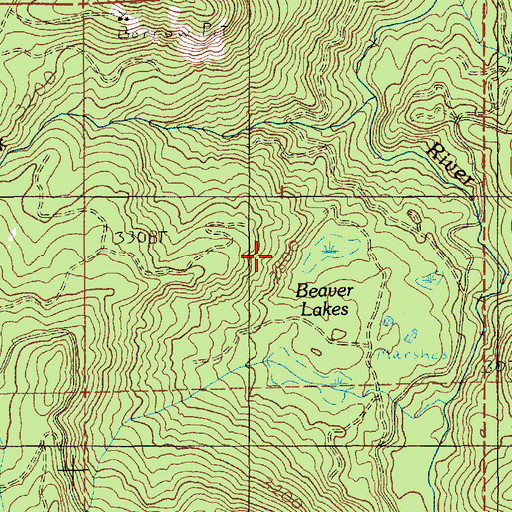 Topographic Map of Beaver Lakes, OR
