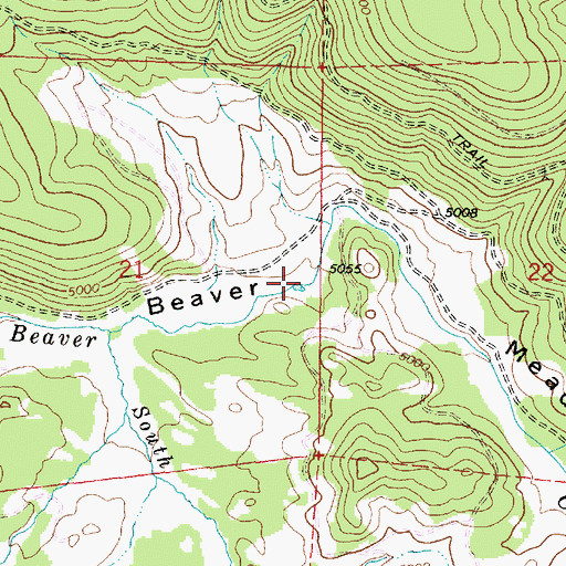 Topographic Map of Beaver Meadows, OR