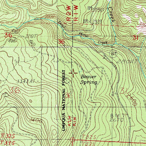 Topographic Map of Beaver Spring, OR