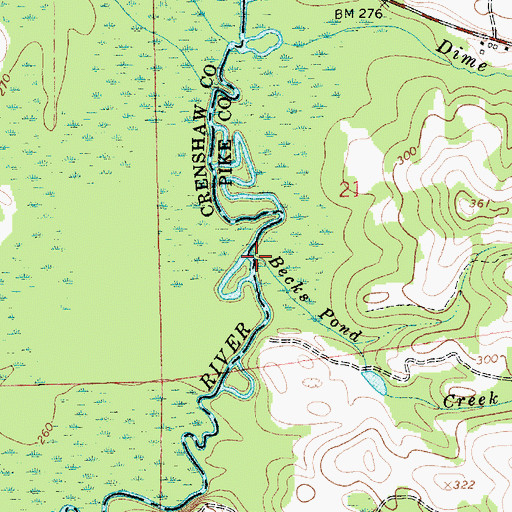 Topographic Map of Becks Pond Creek, AL
