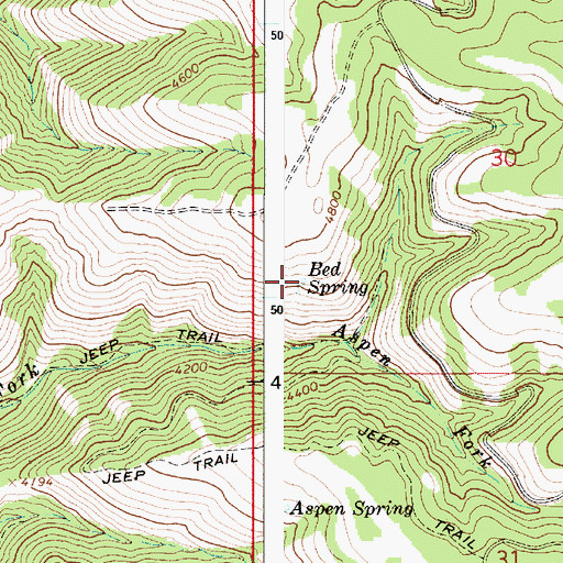 Topographic Map of Bed Spring, OR
