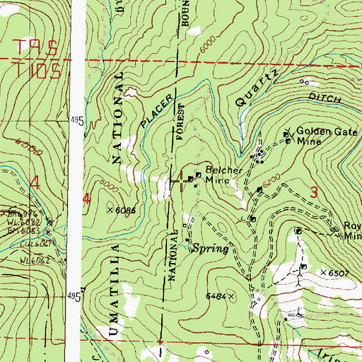 Topographic Map of Belcher Mine, OR