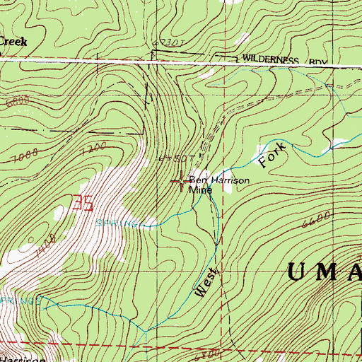 Topographic Map of Ben Harrison Mine, OR