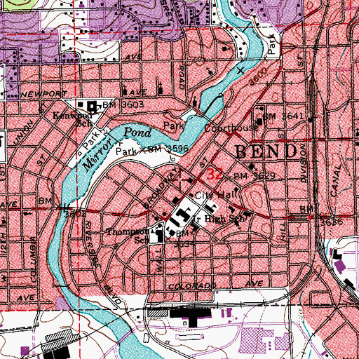 Topographic Map of Bend, OR