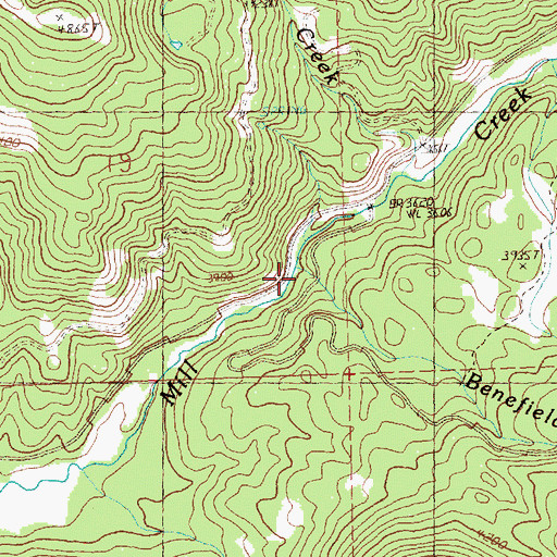 Topographic Map of Benefield Creek, OR