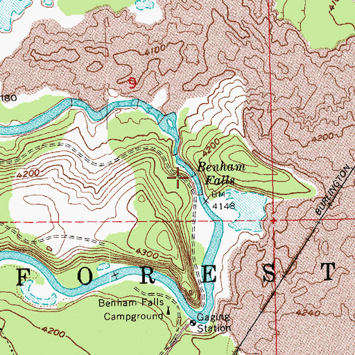 Topographic Map of Benham Falls, OR