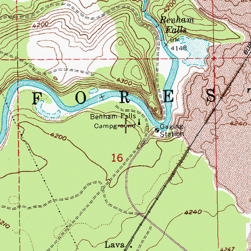 Topographic Map of Benham Falls Recreation Site, OR