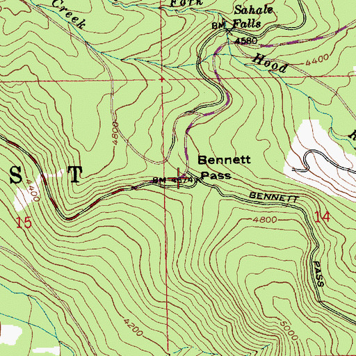 Topographic Map of Bennett Pass, OR
