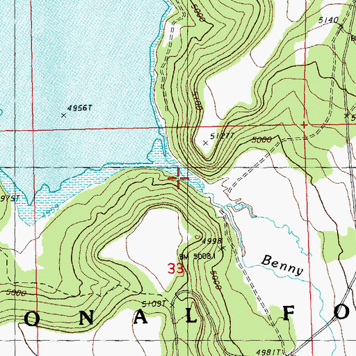 Topographic Map of Benny Creek, OR