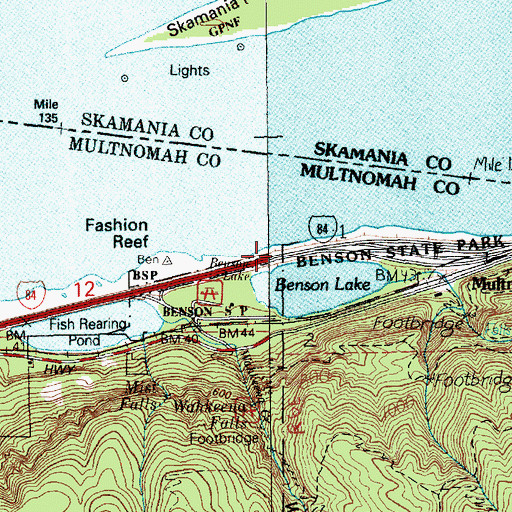 Topographic Map of Benson State Park, OR