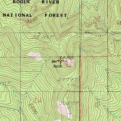 Topographic Map of Berry Rock, OR