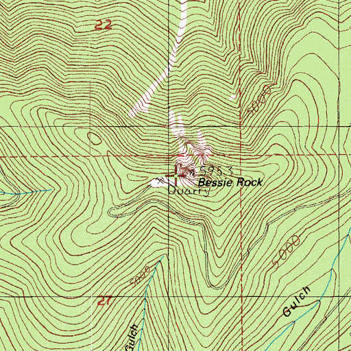 Topographic Map of Bessie Rock, OR