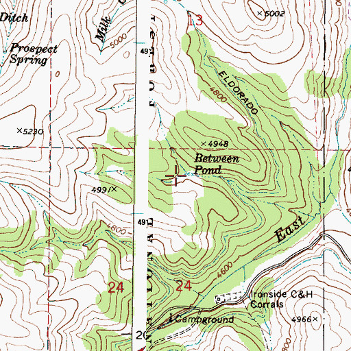 Topographic Map of Between Pond, OR