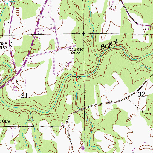 Topographic Map of Bee Gum Creek, AL