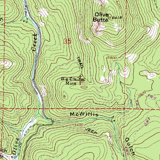 Topographic Map of Big Elk Mine, OR