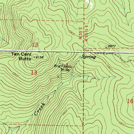 Topographic Map of Big Four Mine, OR