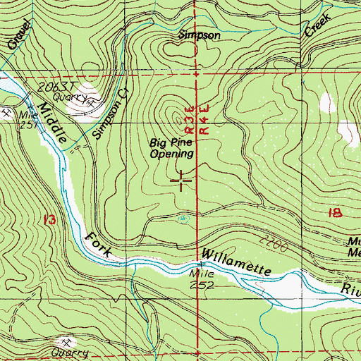 Topographic Map of Big Pine Opening, OR