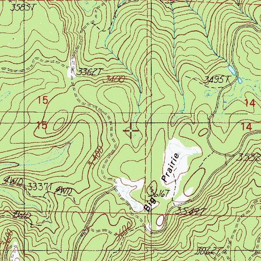 Topographic Map of Big Prairie, OR