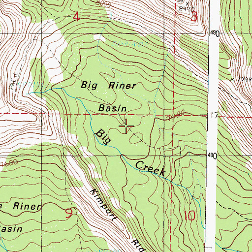 Topographic Map of Big Riner Basin, OR