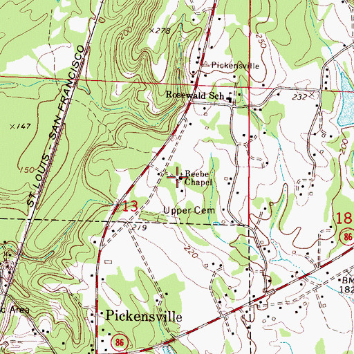 Topographic Map of Beebe Chapel, AL