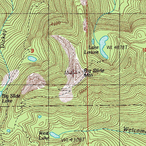 Topographic Map of Big Slide Mountain, OR