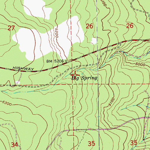 Topographic Map of Big Spring, OR