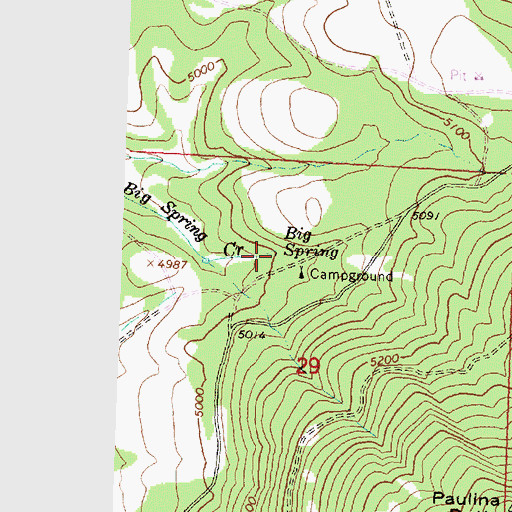 Topographic Map of Big Spring, OR